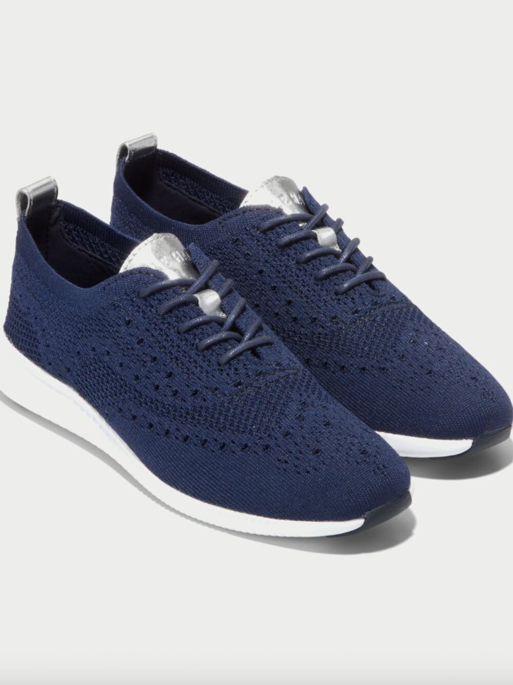 Cole Haan Navy Silver Women's 2.ZERØGRAND Stitchlite™ Wingtip Oxfords